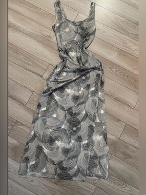 Superstition geometric black-and-white, high slit, maxi tank dress size Medium